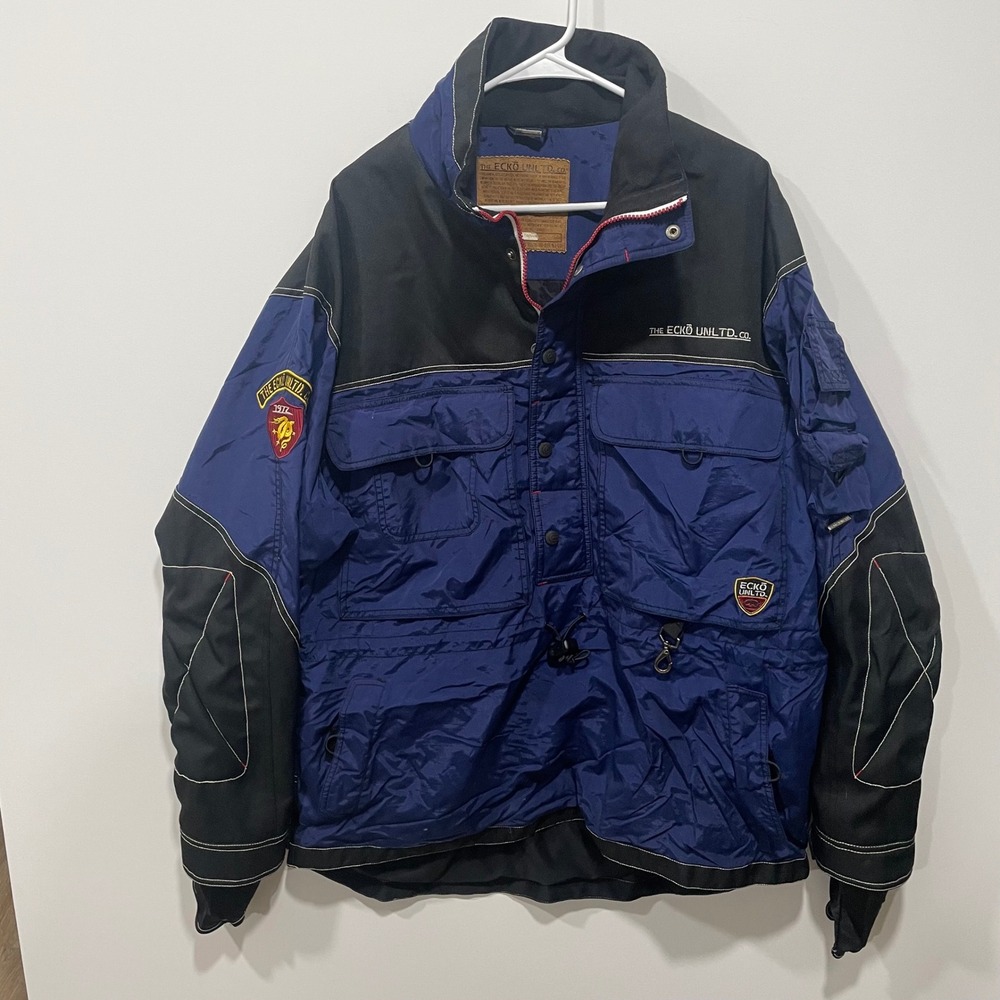 ECKO UNLTD CO Mens Blue‎ Black Color Block Anorak Jacket XL